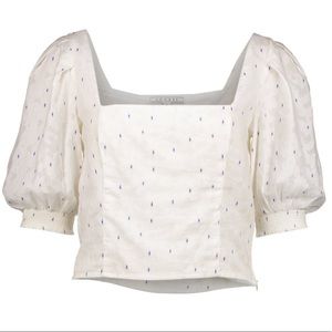Senlis White Crop Top with Blue Dots